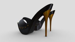 High heels open shoes modern, shoe, leather, high, open, glossy, shoes, sandals, mule, heels, black, gold