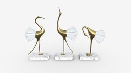 Decorative Crane Figurines bird, set, figure, three, crystal, decorative, figurine, souvenir, decor, metal, beautiful, crane, 3d, art, pbr, design, stone, animal, decoration