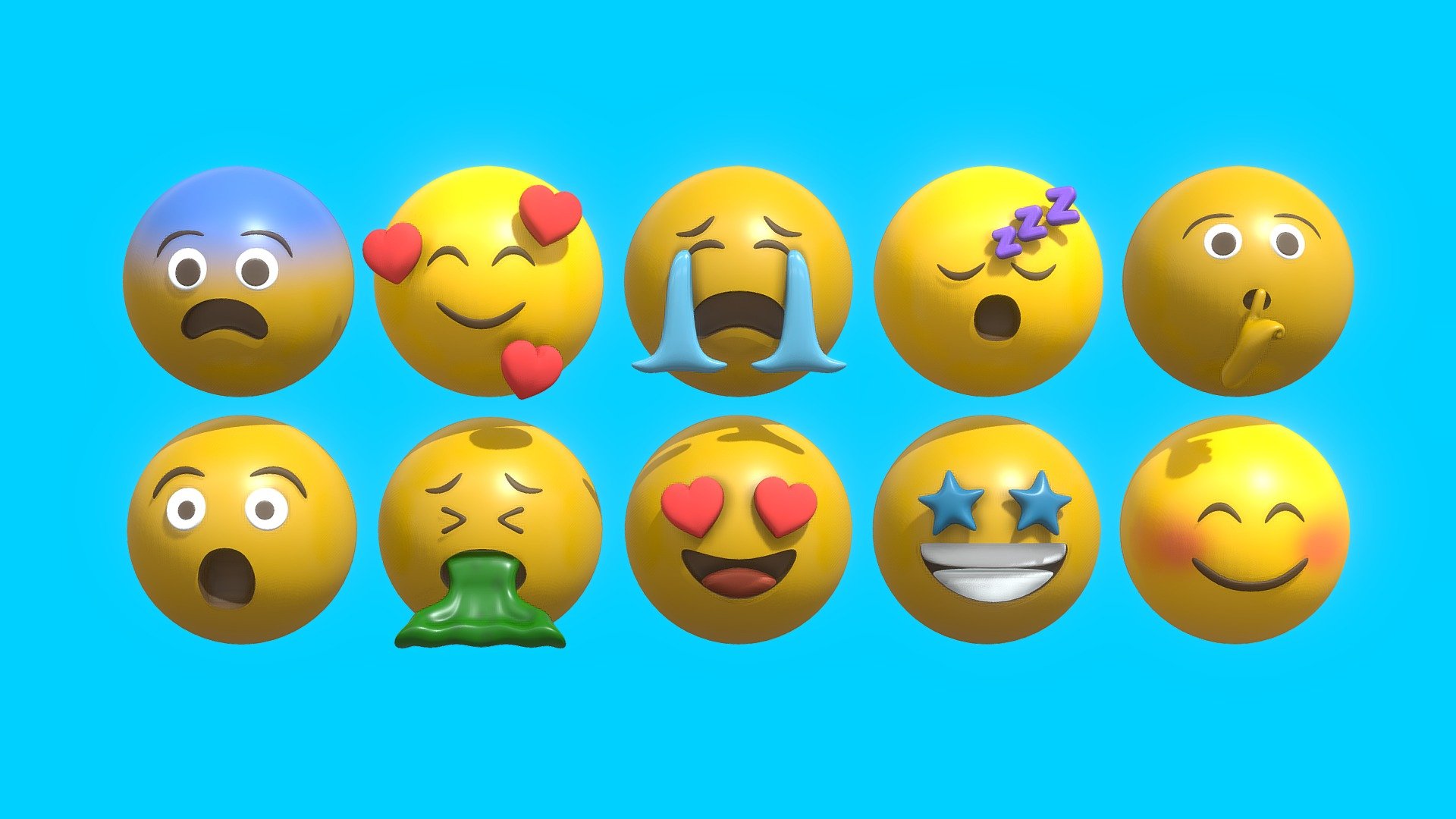 3D 10 Emoticon Yellow Ball Pack Version 2 Made in Blender 3.3.1

Emoticon List :




Sleeping

Feeling Loved

Starry Eyes

Crying

Vomit

Keep Silence or Quiet Please

Afraid

Blushing

Surprised

Feel in Love

For TEXTURE include the DIFFUSE AND ROUGHNESS, but if want to tweak the color it's just using the principled bsdf in the blender file

each Emoticon exported to an FBX, OBJ, DAE, GLB/GLTF and STL format

in the blender file i just included the lighting setting for rendering just like the preview image - 10 Emoticon Yellow Ball Pack Part 2 - Buy Royalty Free 3D model by pakyucangkun 3d model