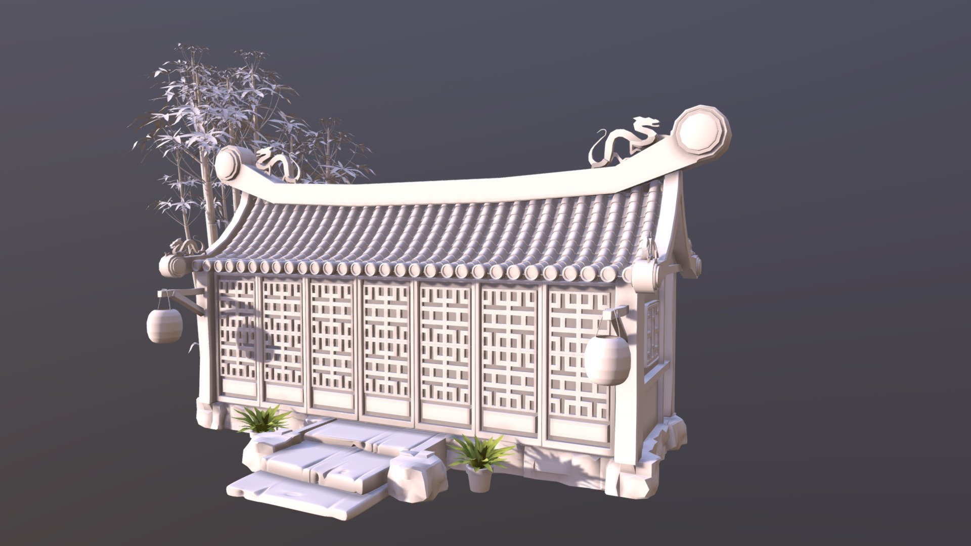 One more fantasy cartoon-chinese style building for personal project. Check and download previous one here: https://sketchfab.com/3d-models/fantasy-house-sketchblocking-of-a-building-852cbed510ba499486f8f89fde9bb3a7

Yeeeees, it's still a sketch, no textures, no retopology. Wish me good luck to paint it later :) - Concept sketch of a fantasy asian house - Download Free 3D model by Scritta 3d model