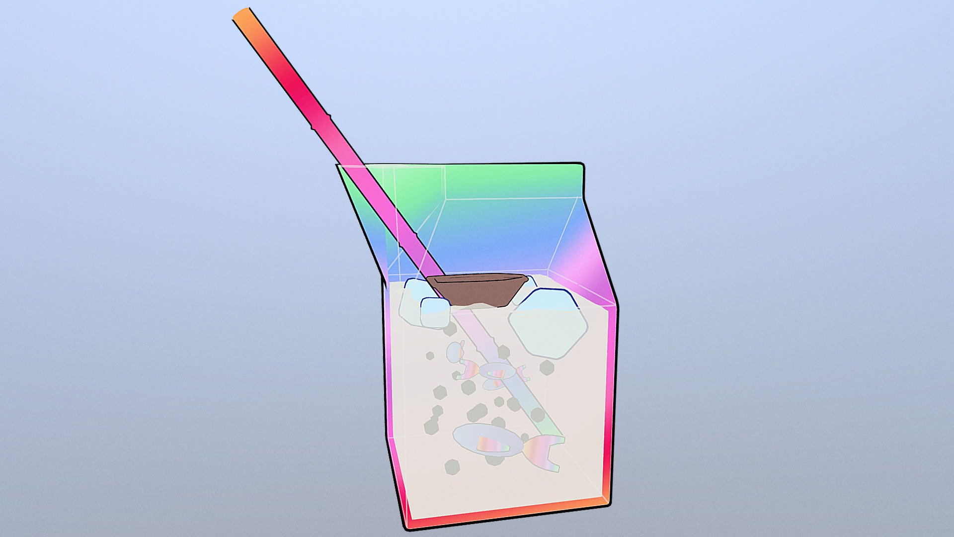 A rainbow milk for pride month with a little boat and ice to cool it for the summer.
First try with cartoon look 3d model