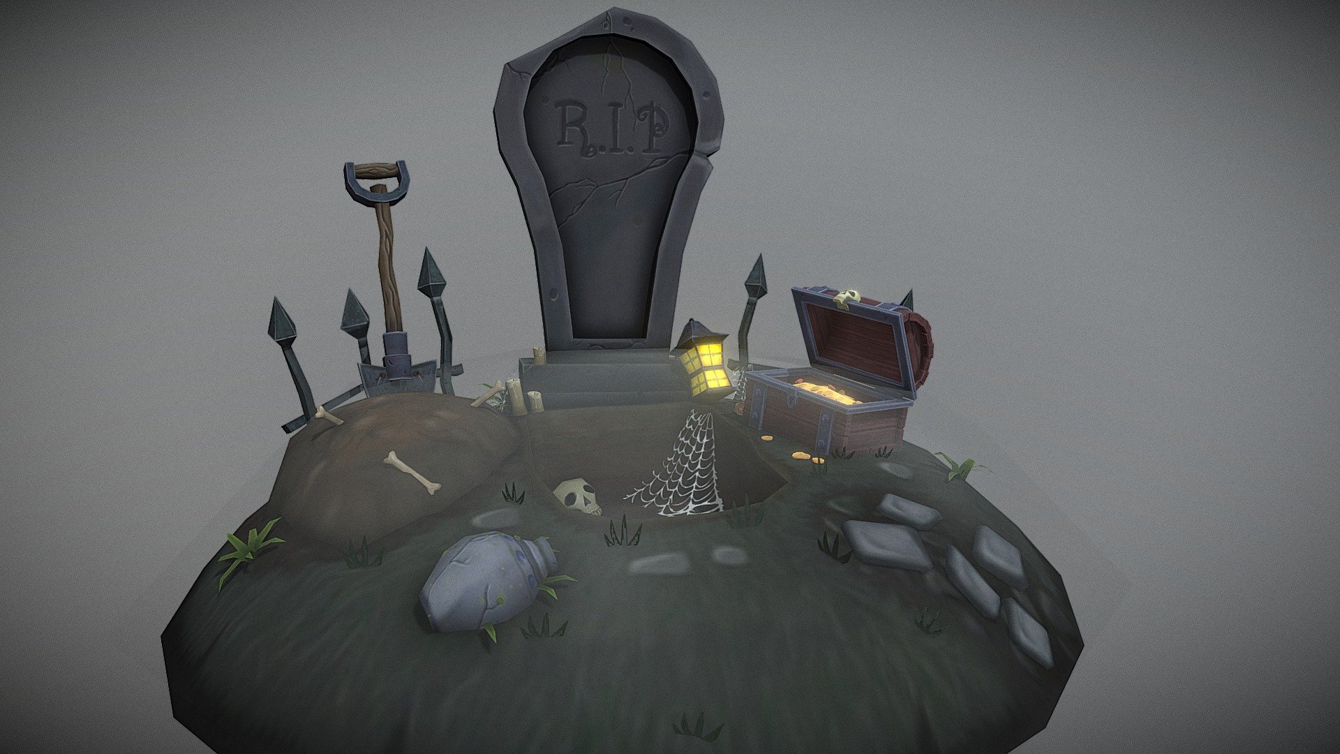School project.
5k tris Max handpainted and 1 week time - Graveyard Diorama - 3D model by loift69 3d model