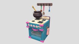 Stylized stove and kitchen props