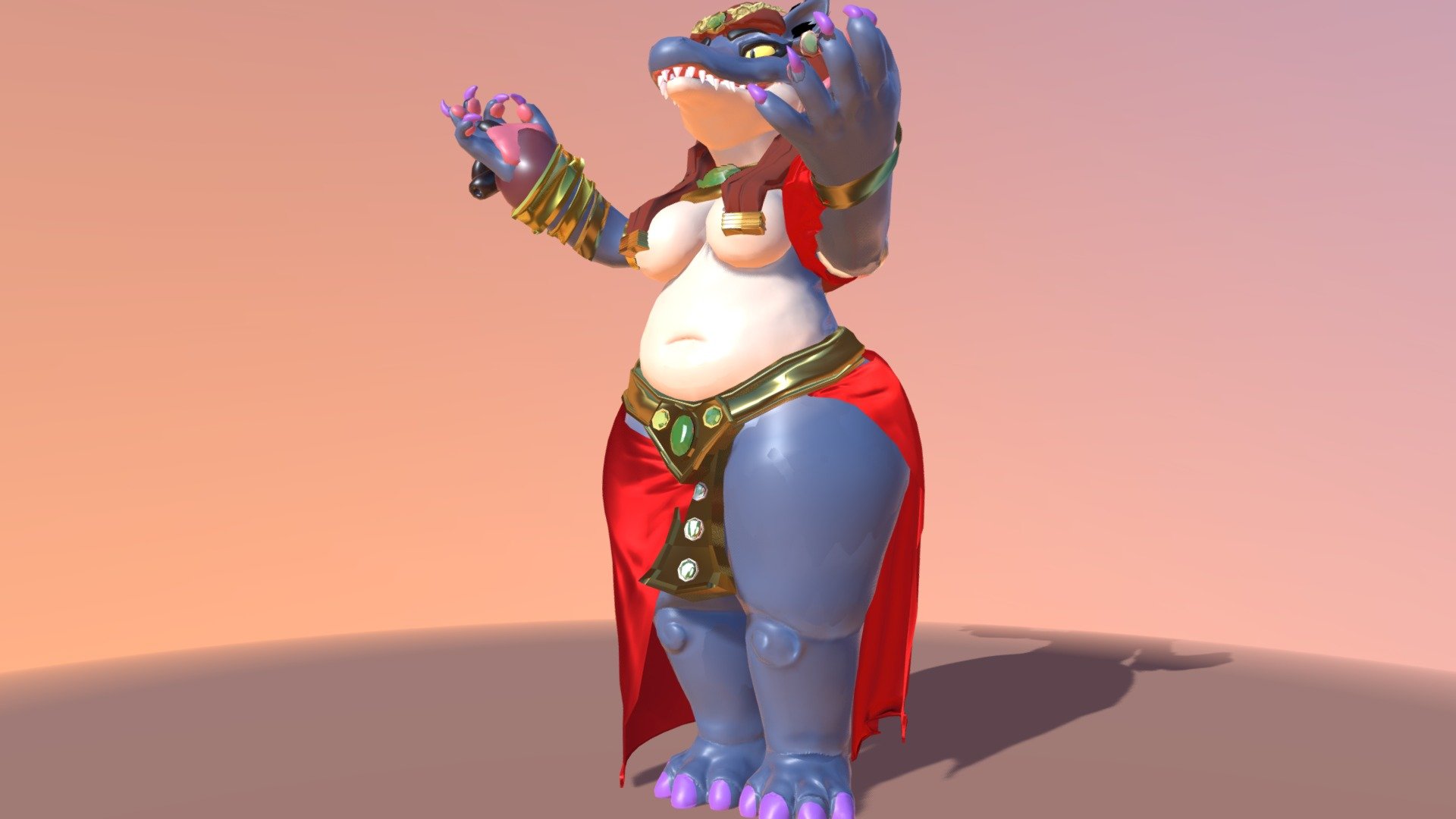 retopo and coloring of ammit the devourer of hearts, from Chunkerbuns https://skfb.ly/6RoVs.  I'm sure I got the colors wrong but I  didn't have much to go off of.  wanted to have an animation of her swallowing the heart but been too lazy 3d model