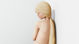 Hollow cactus, standing, woman, against, blonde, ponytail, leaning, handpainted, lowpoly, low, poly, female, wall