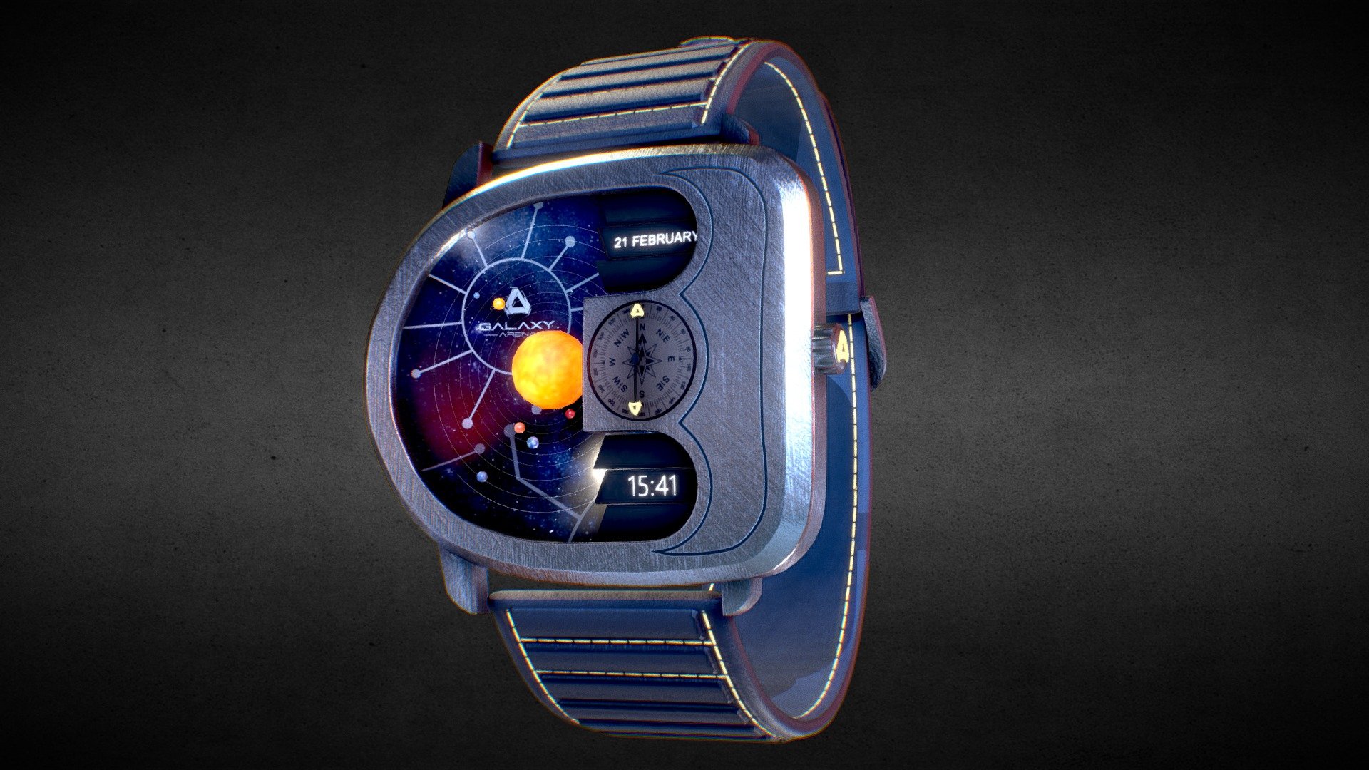 Awersome stainless steel Galaxy Arena Watch.

Currently available for download in FBX format.

3D model developed by AR-Watches 3d model