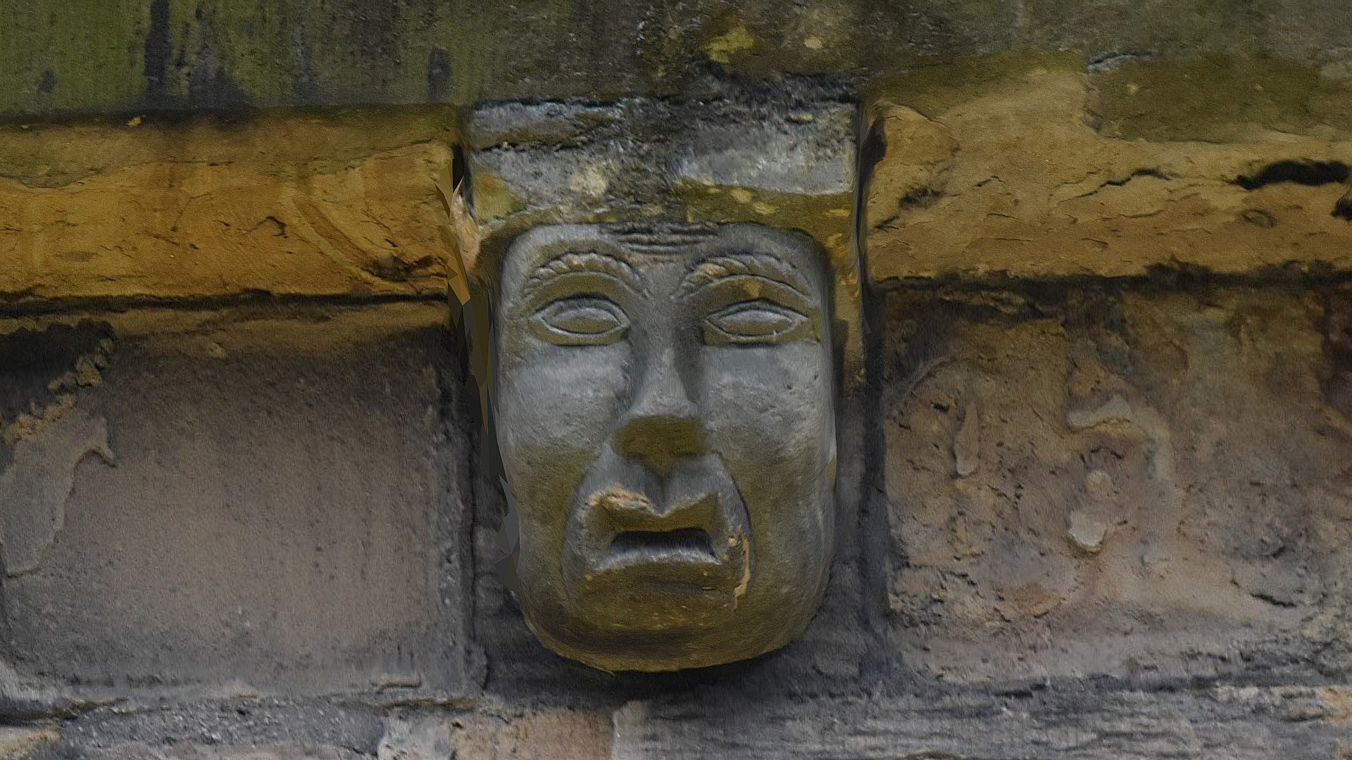 Grotesque head corbel on the north side of Durham Cathedral.

Photographs taken December 2019 3d model
