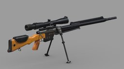 FR F2 Sniper Rifle Low Poly Realistic PBR rifle, french, f1, soldier, equipment, sight, realistic, sniper, the, f2, telescopic, fr, realisitc, gulf, asset, game, 3d, pbr, low, poly, military, gun, war