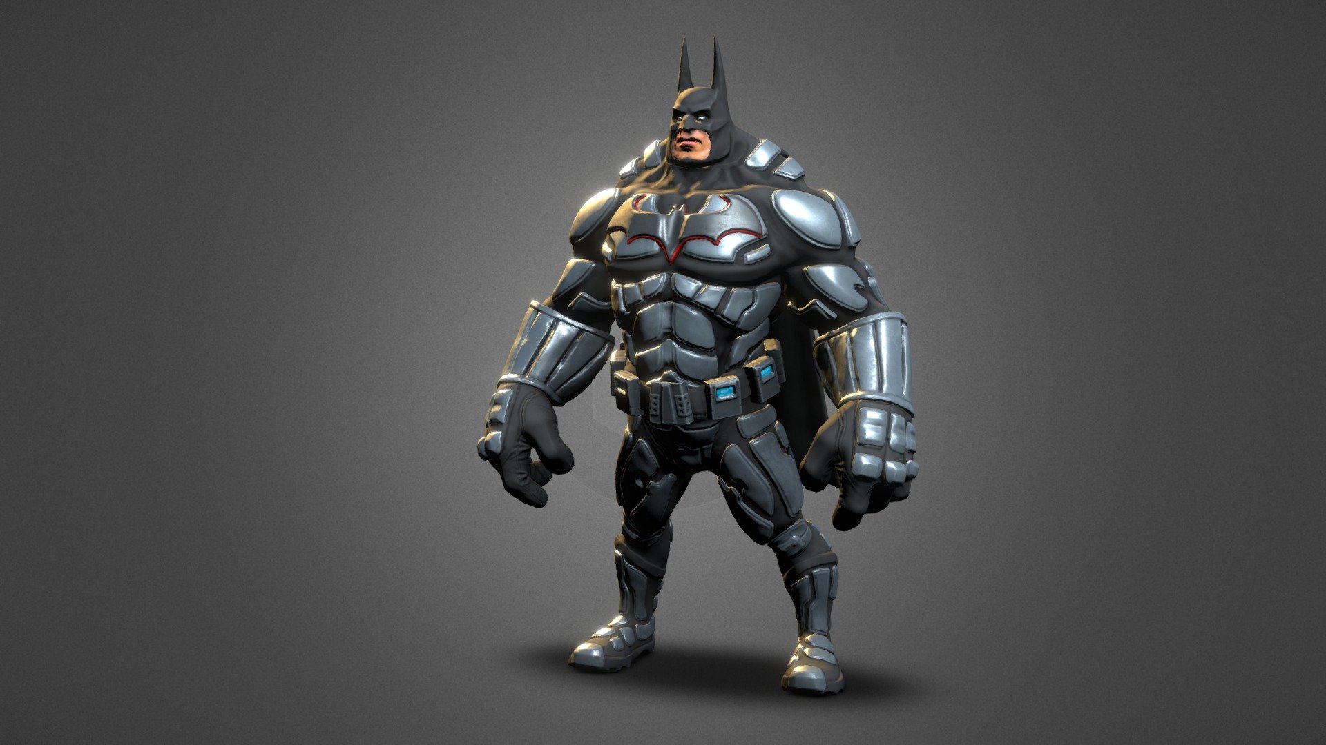 This is my interpretation of the batman. Done in zbrush, then zremesh and uvs also in zbrush. Then 3dMax for little ajustments. Textures baked in xNormal. 
Printable version could be purchased here: https://skfb.ly/6L6VG

Here is the printed figure of the batman: https://www.pinterest.com/pin/385198574361780404/

And my artstation for more stuff from me: https://www.artstation.com/nikoto - Batman - 4ueka prilep - 3D model by nikohard 3d model