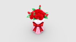 Cartoon Valentine Day bouquet plant, flower, happy, valentine, love, rose, wedding, gift, birthday, bouquet, celebration, romantic, lover, marry, bouquetofflowers, girl