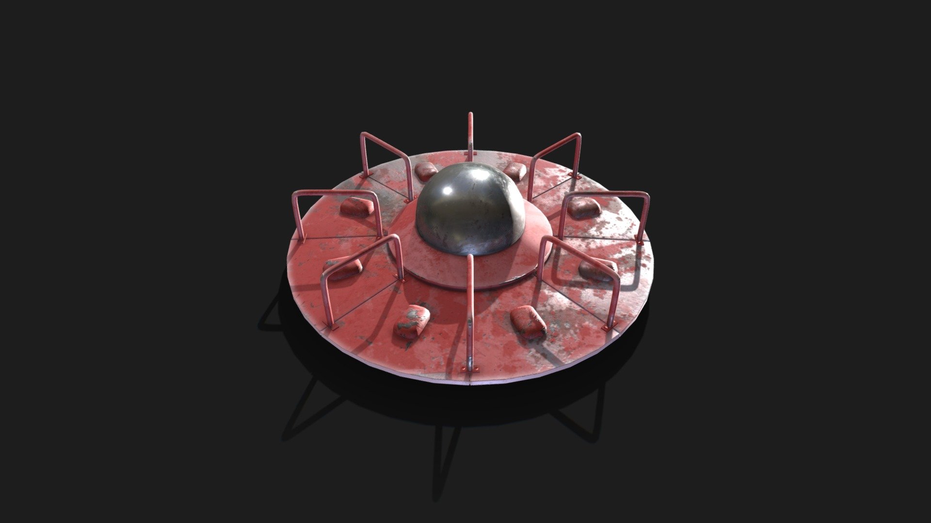 An old UFO themed Carousel with lots of rust and wear!
Mid to low poly and game ready. Comes with 2k PBR textures including albedo, normal, metalnes and roughness.
For any questions, just hit me up! Can also ship in a different color or without paint (blank metall) if needed :) - Old UFO Carousel - Buy Royalty Free 3D model by MelonMan 3d model