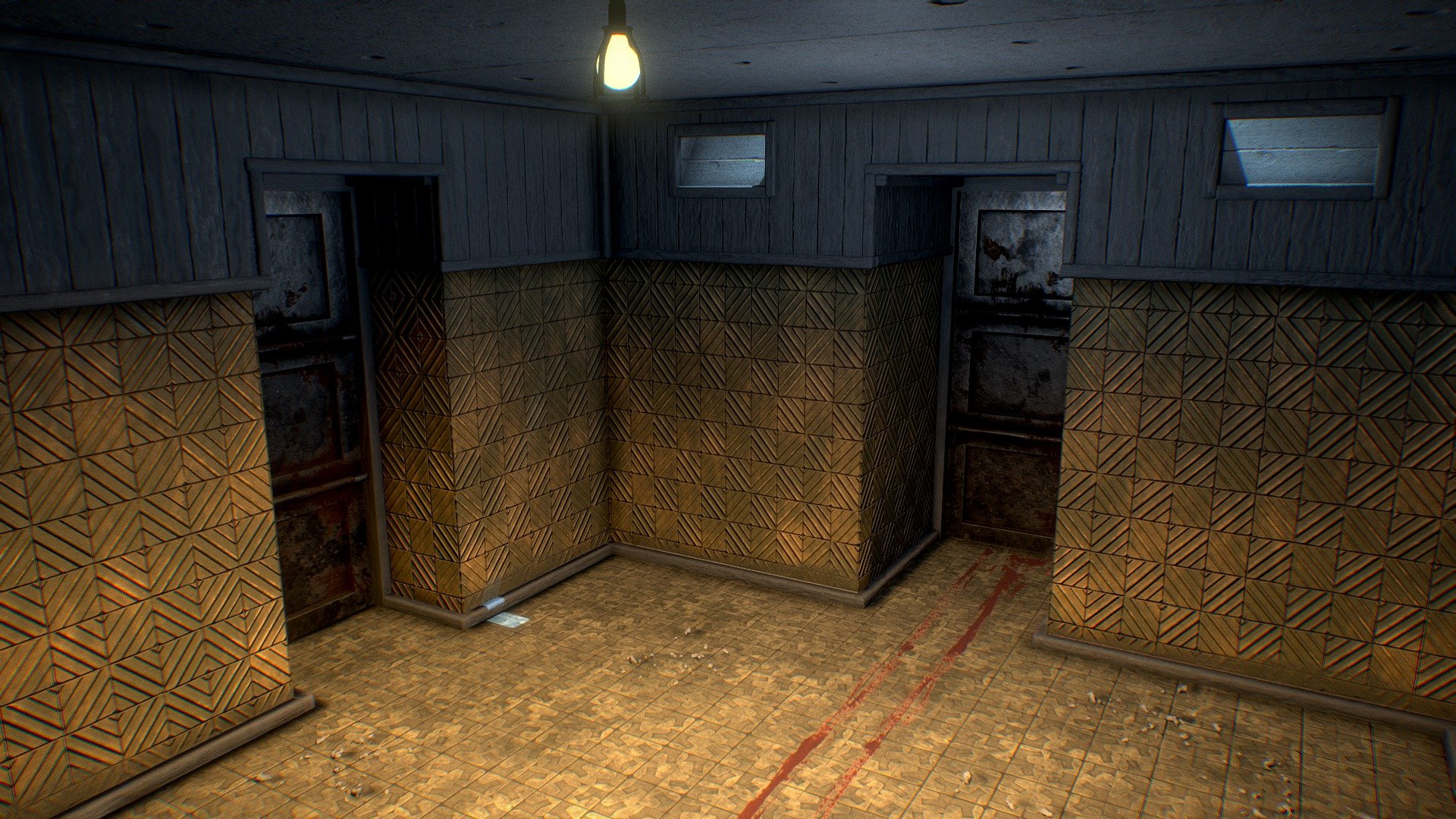 A quick little project inspired by the last season of Stranger Things, just for fun.
At first the goal was creating tile textures on the wall but it ended up being an entire small room.

More on my ArtStation → https://www.artstation.com/artwork/8wDWXG

Additional files :
Sketchfab Textures + Models + Maya Scene | Unity Textures + Models + Maya Scene - Who is She ?! - Stranger Things - Buy Royalty Free 3D model by Maxime Dotremont (@dotremontmaxime) 3d model