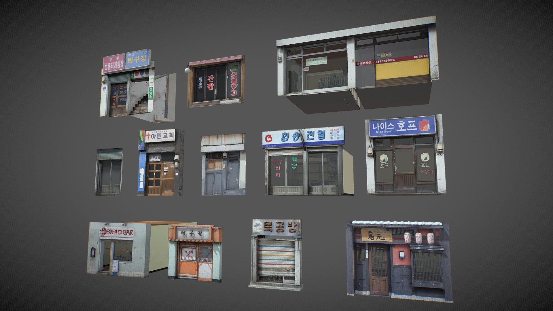 Asian Shop Pack

you can buy asian Shops Pack by single element on my profile.

textured from a real life image, the glass and emission material are separated 3d model