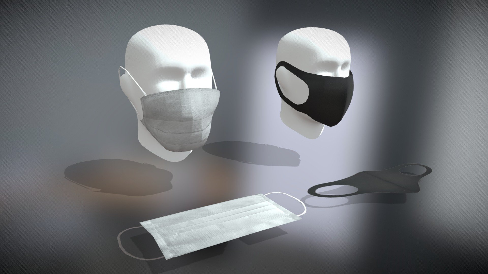 It's been a while since the Covid-19 spread the world and we got used to live with it. I decided to share two of my scrapped mask models for a project. I exported the medical mask as a group so you can change the rotation of the cords. The ones on the bottom meant as a pickup items 3d model