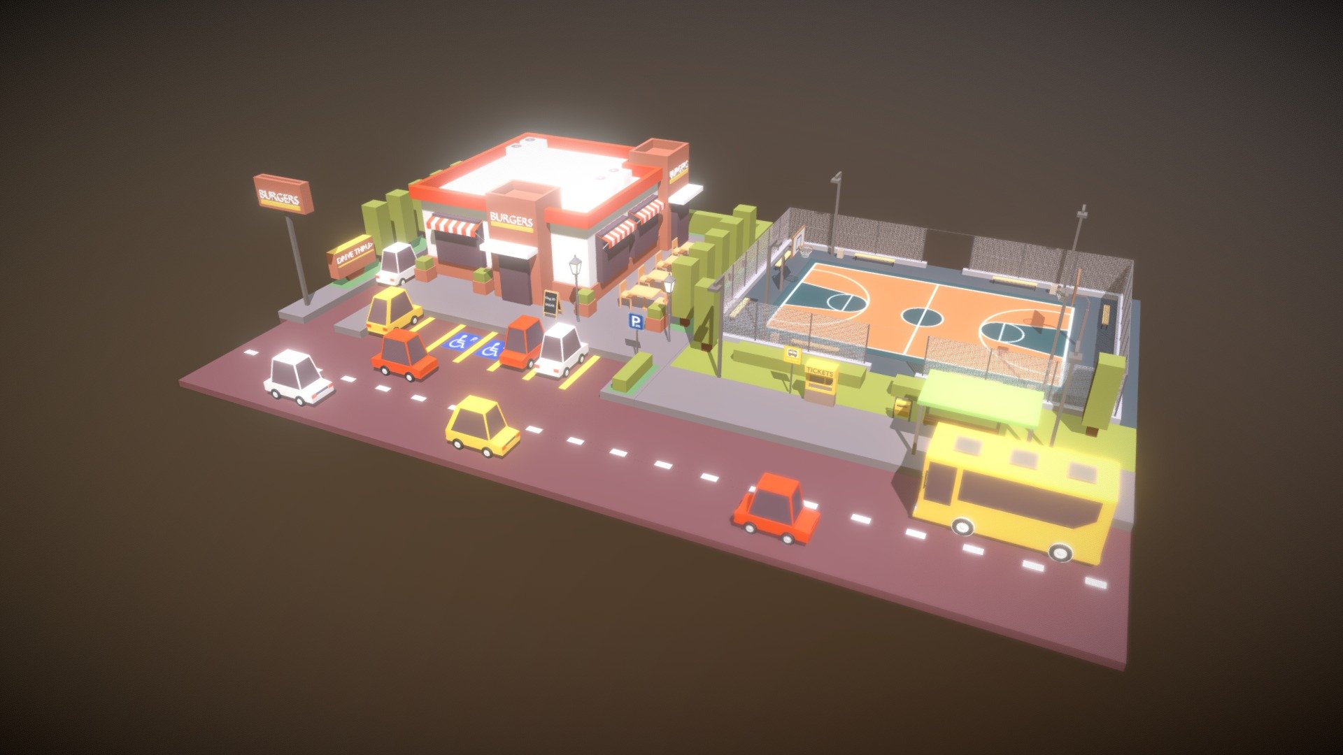 A Low Poly Street idea inspired from images from the internet - Modelled in 3D Blender - Low Poly Street - 3D model by Klieg3D 3d model
