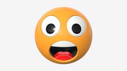 Emoji 026 Astonished with big eyes mouth, face, symbol, chat, open, sign, eyes, head, facial, mood, emoticon, expression, neutral, emotion, emoji, smiley, 3d, pbr, funny, astonished