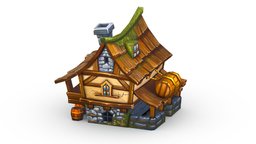 Cartoon Old Wooden Hotel Tovern House Building
