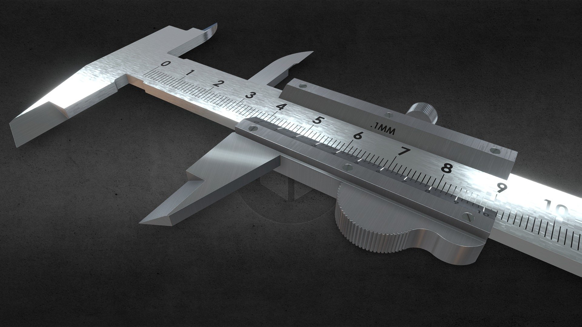 A vernier caliper is usually used to measure the diameter of circular objects. The circular jaws of the vernier caliper fits perfectly on the circumference of round objects. Vernier caliper consists of two scales, a main scale which is fixed and a moving vernier scale. The main scale has readings in millimeters 3d model