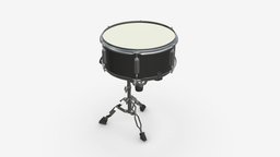 Acoustic Snare drum on stand drum, music, instrument, sound, acoustic, stage, equipment, metal, professional, percussion, concert, beat, rhythm, snare, 3d, pbr, rock, black