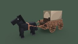 Medieval Cart With Horse medieval, cart, marketplace, bedrock, blockbench, minecraft, 3d, art, lowpoly, horse, model, 3dmodel, pixelart, bedrock-minecraft