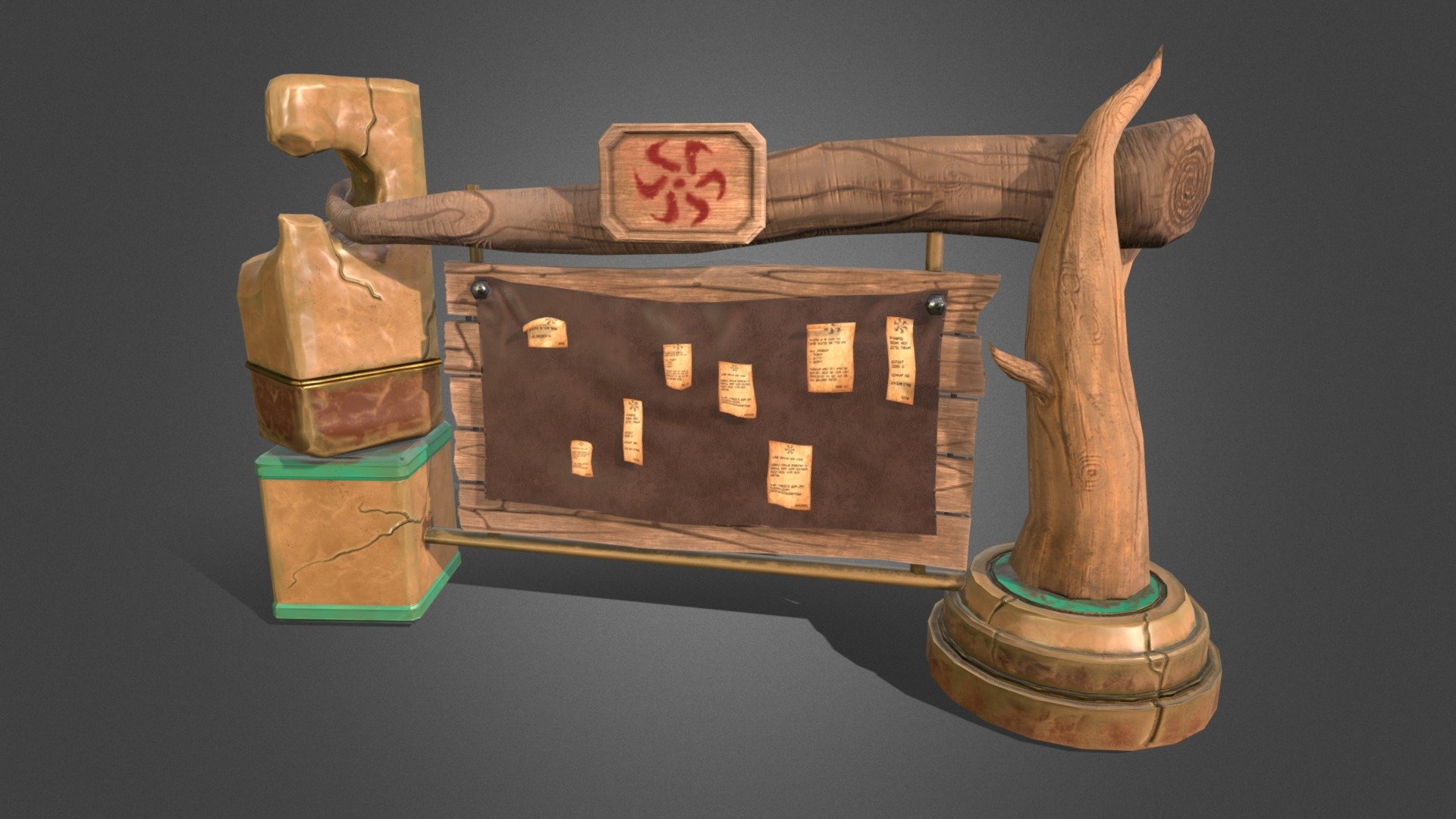 A model I made for a commission, hope you like it!
It's made of ruins and scrap materials, found at the ancient village ruins - Quest Board | PrimeshotStudios - 3D model by Zemasu 3d model