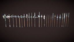 Halberds and spears spear, set, game-ready, lance, halberd, fbx-mesh, pbr-materials, weapons, knight