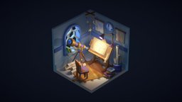 Astrologers Chambers 3dcoat, diorama, enviroment, props, handpainted, blender, lowpoly, stylized
