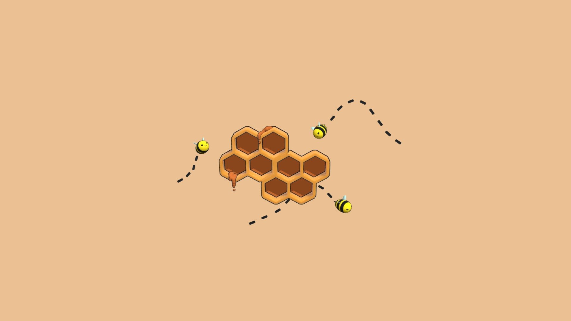 Cute friendly bees who want you to enjoy the honey they made in their honey comb 3d model