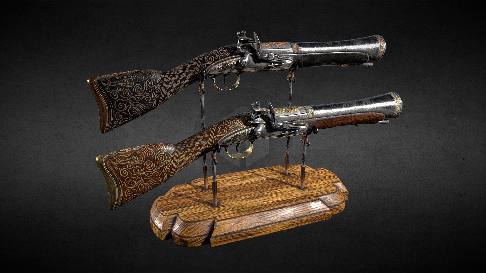 This models is designed for use in any engine supporting PBR rendering, such as Unity, UnrealEngine, CryEngine and others.


Technical Details:

-2 skins - classic and black painted
-Texture Size: 

Rifle - 4096x4096  

Stand - 2048x2048 

-Textures: 

BaseColor 

Roughness 

Metallic 

Normal 

AmbientOcclusion
-Polycount:  

Rifle - 3813tr.

Stand - 3368tr.


-Each moving part has its pivot point.

-DemoStand included in package  


ATTENTION: Due to the site’s limit on file size, I downloaded only textures for the MetalRogh shader. If you need other textures, for example for Unity, or UnrealEngine - just write to me 3d model