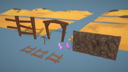 Western Stylized Assets rail, desert, country, unreal, western, unity, low-poly, cartoon, lowpoly, stylized, gameready