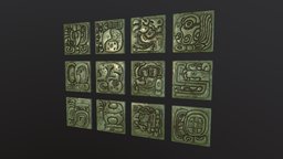 Ancient Mayan Jade Tiles (lowpoly) ancient, tile, mayan, glyphs, jade