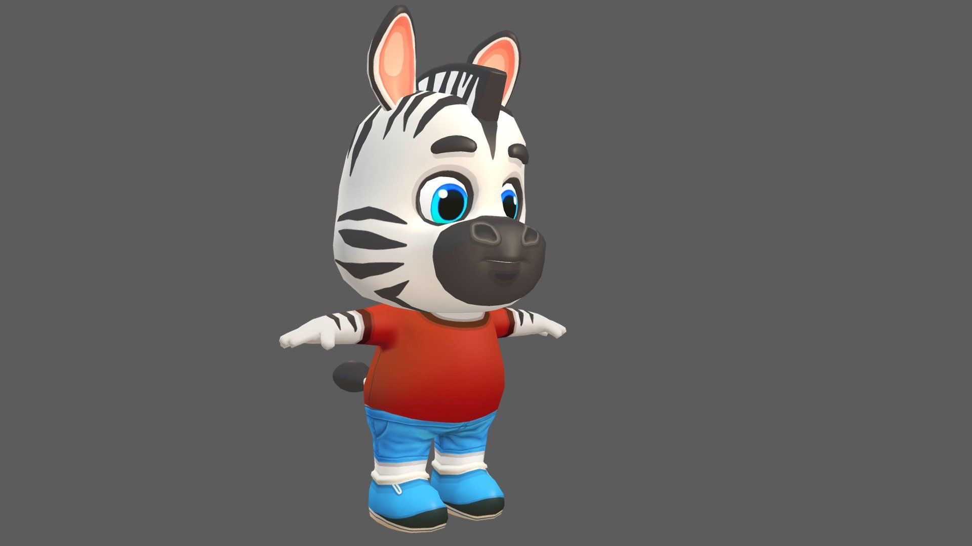 Zebra character for games and animations. The model is game ready and compatible with game engines.

Included Files:




Maya (Source files, Rig) for Unity and Unreal (.ma, .mb) - 2015 - 2020

FBX for Unity - 2014 - 2020

FBX for Unreal - 2014 - 2020

OBJ

Unity Project - Preconfigured Humanoid Rig

Supports Humanoid Animation:




Preconfigured Humanoid Rig &amp; Animation Clips

Unity Humanoid compatible FBX

Mixamo

Low poly model with four texture resolutions 4096x4096, 2048x2048, 1024x1024 &amp; 512x512.

The package includes 20 Animations:




Walk

Run

Idle

Jump

Leap left

Leap right

Death

Skidding

Roll

Crash

Power up

Whirl

Whirl jump

Waving in air

Backwards run

Dizzy

Gum Bubble

Gliding

Waving

Looking behind

The model is fully rigged and can be easily animated or modified if required.

The model is game ready at:




3938 Polys

3946 Verts

UV mapped with non-overlapping UV's. The shadows and lights are baked in the texture 3d model