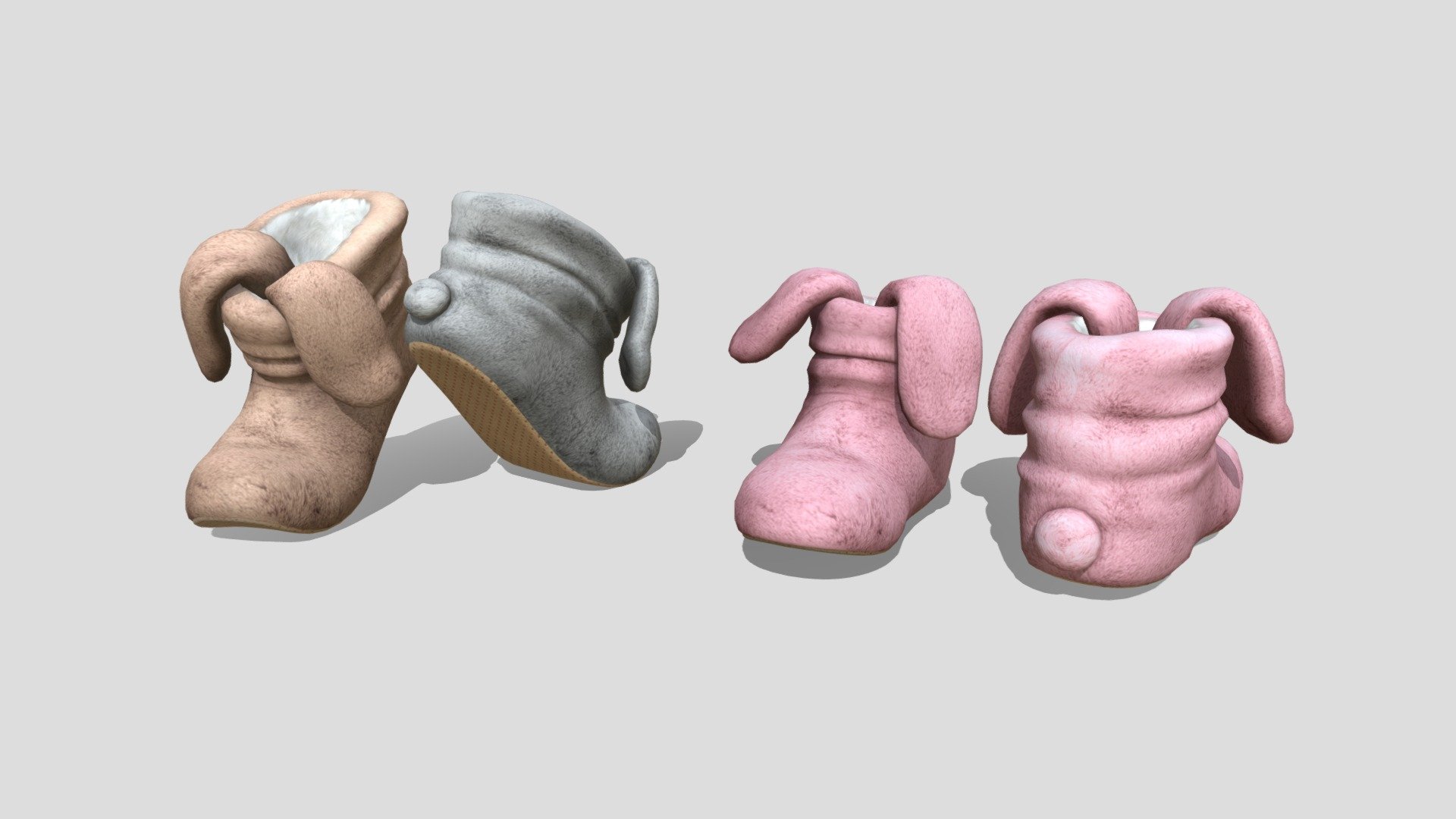 Can fit to any character, ready for games

Quads, Clean Topology

No overlapping logical unwrapped UVs

6 Different Color-Design Baked Diffuse Texture Map

Normal and Specular Maps

FBX, OBJ

PBR Or Classic - Bunny Ear Slippers - Booties - Buy Royalty Free 3D model by FizzyDesign 3d model