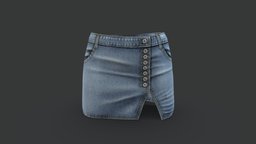 Front Slit Mini Denim Skirt mini, micro, life, front, , fashion, girls, clothes, skirt, real, womens, buttons, wear, denim, slit, pbr, low, poly, female