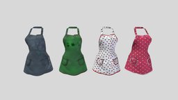4 Female Aprons green, cute, garden, washing, girls, pink, working, cooking, womens, builders, apron, dots, waitress, polka, pbr, low, poly, female, blue