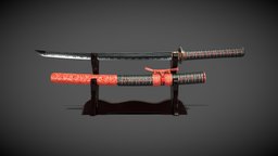 Wakizashi 03 lod, japan, tanto, katana, ninja, medieval, unreal, samurai, cry, saber, don, wakizashi, blender-3d, falcone, knife, unity, pbr, sword, dagger, blade, japanese