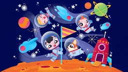 Little Spacekids Adventure planet, kids, dog, children, adventure, stars, illustration, space, spaceship, storybookchallenge