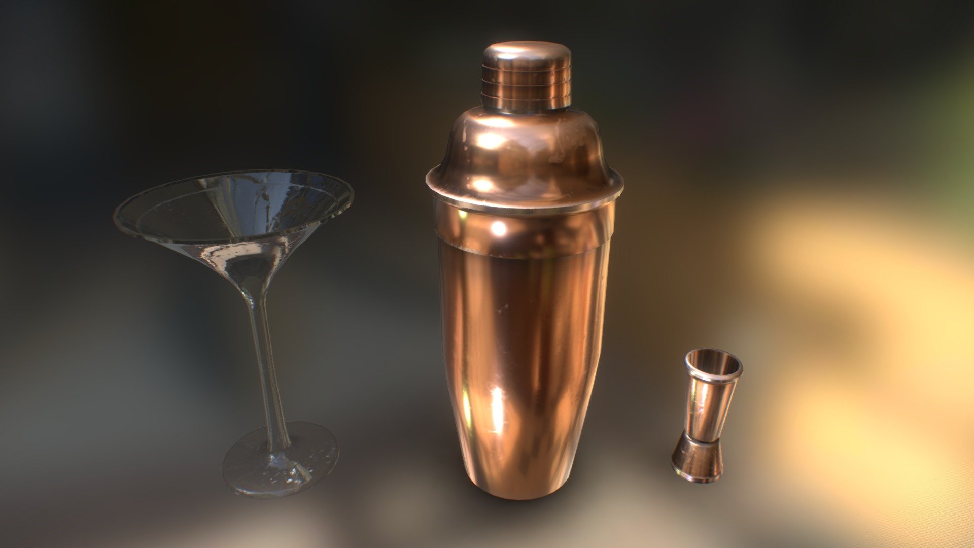 Decorative props for a interior environment or a bar 
Containing one Cobbler style Shaker devided in 3 meshes so it can be opened, a shot mesure and a tall glass

Made with blender and substance painter - Cobbler Shaker - Buy Royalty Free 3D model by nagaoo0 3d model