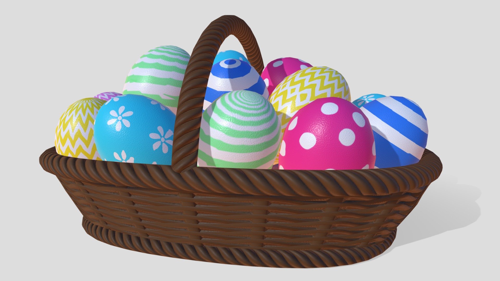 Basket of colourful Easter eggs with an assortment of design patterns

Login to STB’s Tourism Information &amp; Services Hub for free downloads:
https://tih.stb.gov.sg/content/tih/en/marketing-and-media-assets/digital-images-andvideoslisting/digital-images-and-videos-detail.104ffe5df0bcf8840078cb6c6153653c20e.Easter+Eggs.html - Easter Eggs - 3D model by STB-TC 3d model