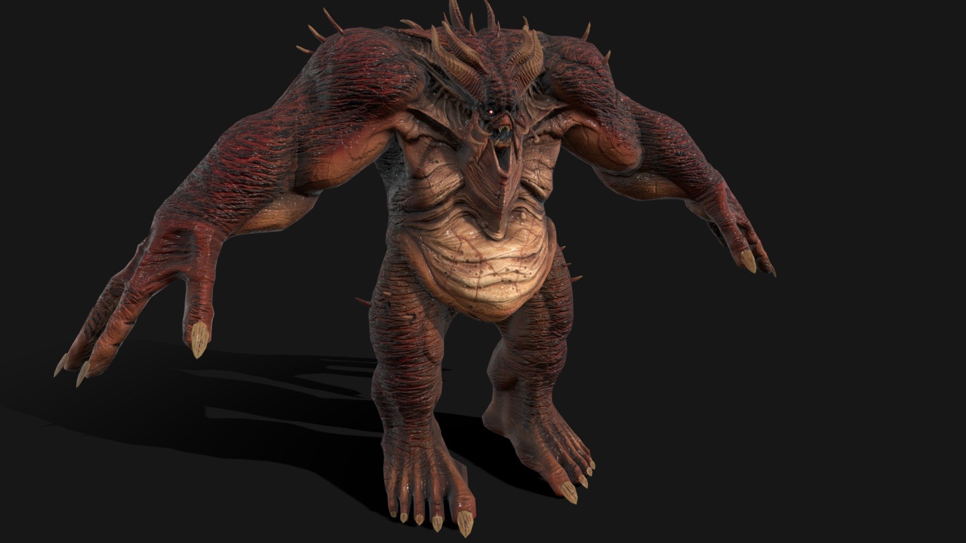 autor /Lyuda1981
Model: FatDemon2
preparation time 4 days

faces 7706
verts 7825
tris 14914

textures  res 4096x4096

Programs used

Sculpt ZBRUSH

Retopology and texturing
3DCOAT

UV map        UVLAYOUT

Animation and rigging
MAYA

Render
Marmoset toolbag - FatDemon2 - 3D model by dremorn 3d model