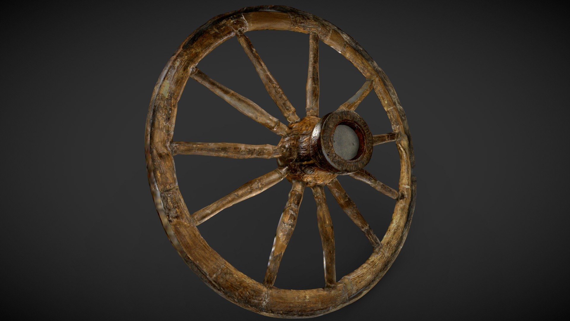 This is a wooden wheel found at Bar Hill fort along the Antonine Wall. It has eleven spokes, a nave of elm and hubs that are lined with iron.

The Antonine Wall stretched right across Scotland, from the Clyde to the Forth. Constructed around 142 AD, and occupied for only 20 years, the remains of its ramparts, steep ditches, forts and bathhouses are still visible today.

More information on the World Heritage Site is available on www.antoninewall.org

Reference: F.1936.91 - Wheel, Bar Hill, Antonine Wall - 3D model by Historic Environment Scotland (@HistoricEnvironmentScotland) 3d model