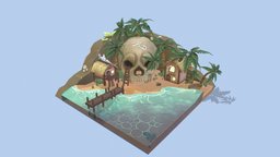 Cube World 3D fish, stylised, tropical-island, skull-3d-model, handpainted, 3dsmax, skull, handpainted-lowpoly, pirates