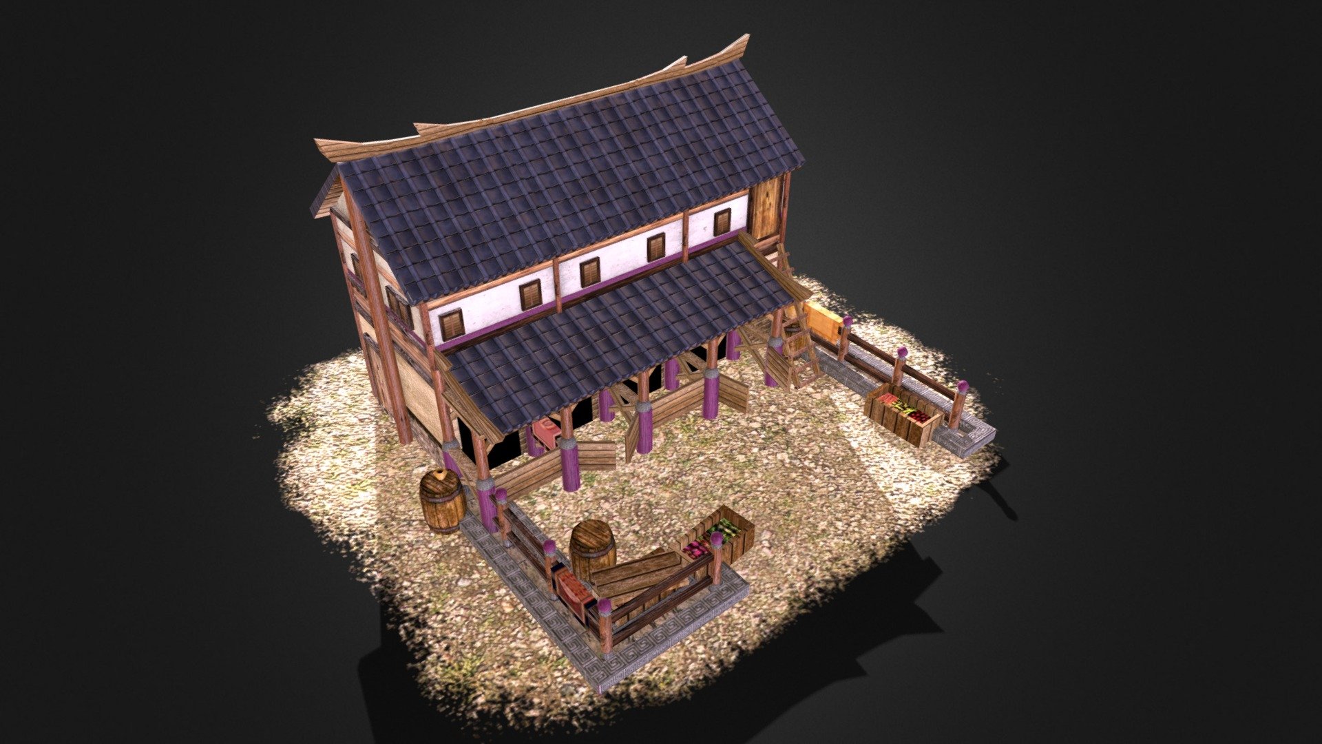 Han Dynasty inspired model to serve as a stable for the Terra Magna mod, a mod for 0 A.D. (https://play0ad.com/) - Han Dynasty Stable - 3D model by Stanislas Dolcini (@StanislasDolcini) 3d model