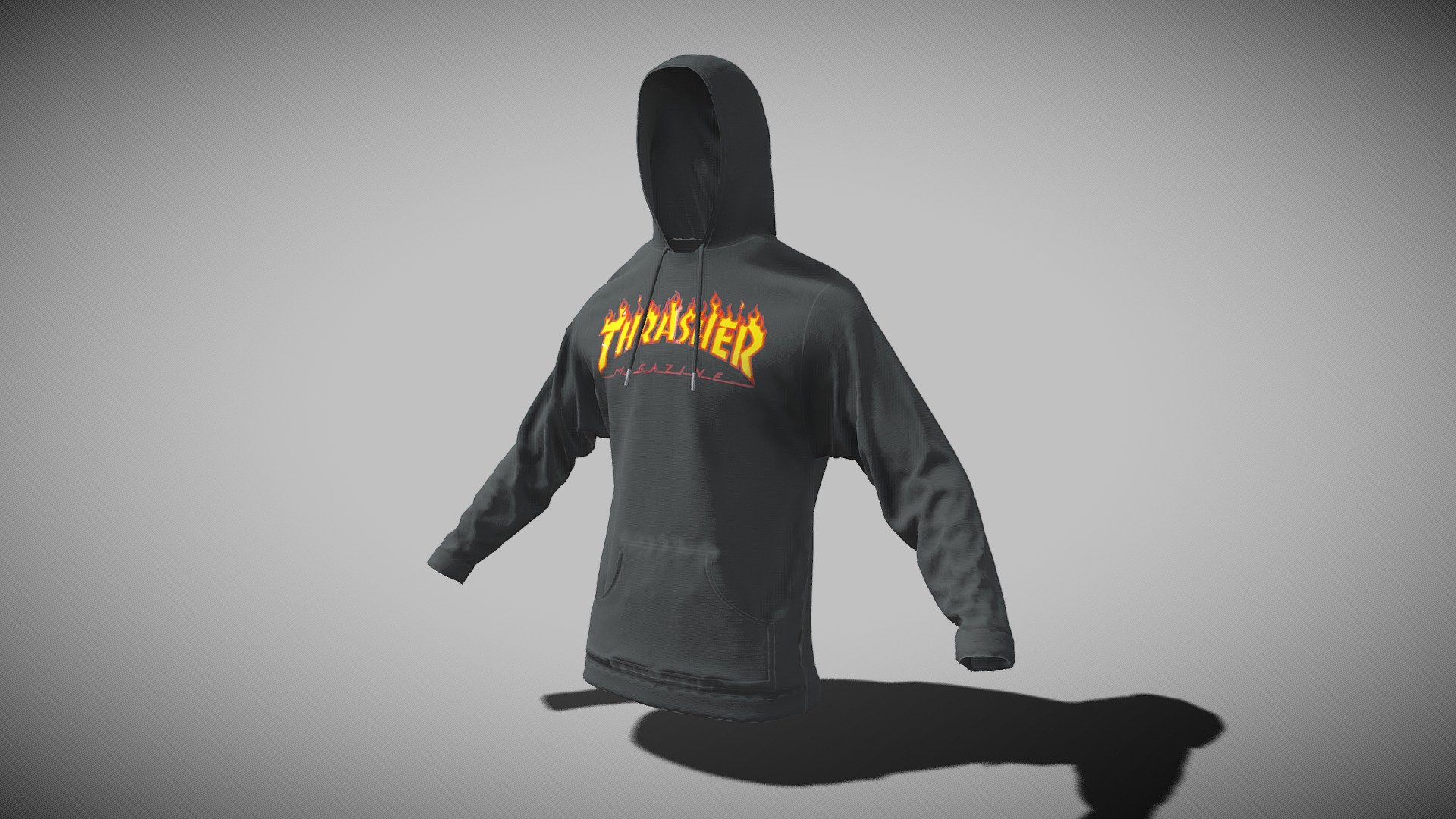 Trasher Skateboard Magazine Hoodie made in marvelous designer and reworked in blender.
This  model comes in variety of file format! 
Alembic, FBX, OBJ, Blend, Gltf, Stl!

All the Marvelous Designer files are available in the archive.

This model is available in 3 levels of detail!
LowPoly: Verts: 2897 Tris:5836
Mid: Verts: 11594 Tris:22231
High: Verts: 31472 Tris:63706

All my models are made with love for you to enjoy!
Cheers! - Trasher Skater Hoodie - Buy Royalty Free 3D model by DGNS (@GuillaumeDGNS) 3d model