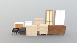 Cabinet Pack | Blender-UE5-C4D-3DS-max | 5 set, architectural, pack, furniture, table, cabinet, subtancepainter, maya, blender