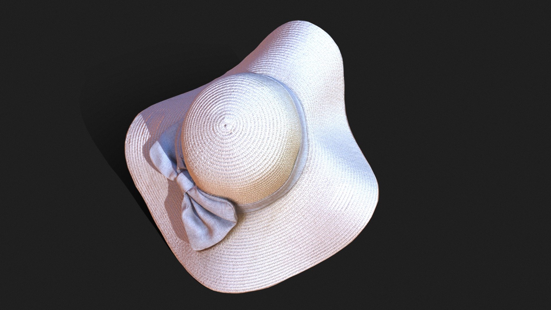 Light summer hat made of cellulose with gray fabric bow. Scanned with low poly retopology 3d model