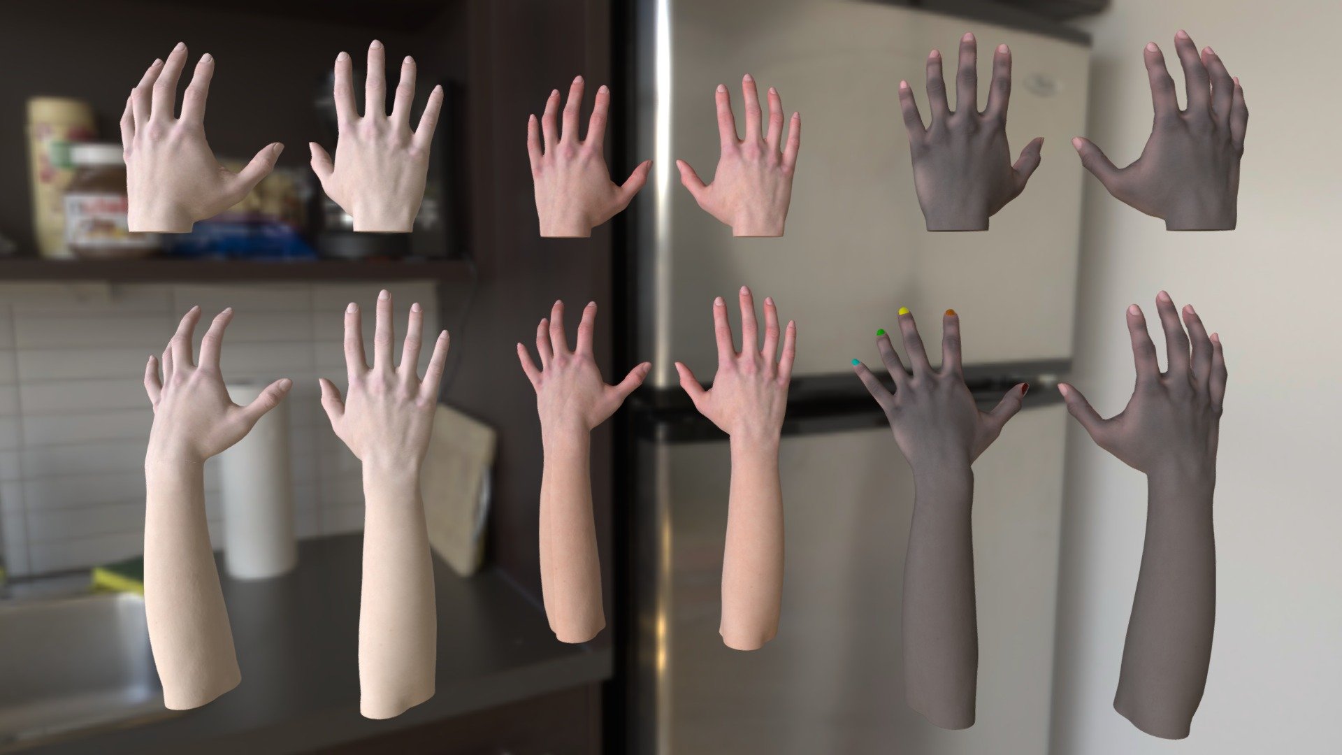 Asset store page:
Link under preview video description

Preview video:
https://youtu.be/NgAXk7fsCU4

This package contains four types of realistic female hands pairs. 
All of them are ready to play with your Leap Motion device.

You can easily replace fingernails with your custom prefabs.
Just place it under the hierarchy tree! - Leap Motion Realistic Female Hands Asset - 3D model by Storkplay (@Dmitry105) 3d model