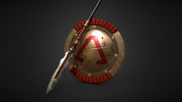 Spartan Spear and Shield spear, kratos, spartan, godofwar, substancepainter, blender, shield