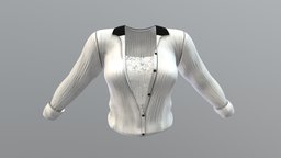 Female White Tucked In Shirt And Lace Cami white, shirt, front, , fashion, girls, top, open, semi, long, clothes, folded, summer, beautiful, sleeves, casual, womens, elegant, lace, wear, blouse, camisole, cami, pbr, low, poly, female, unbottoned, tucked