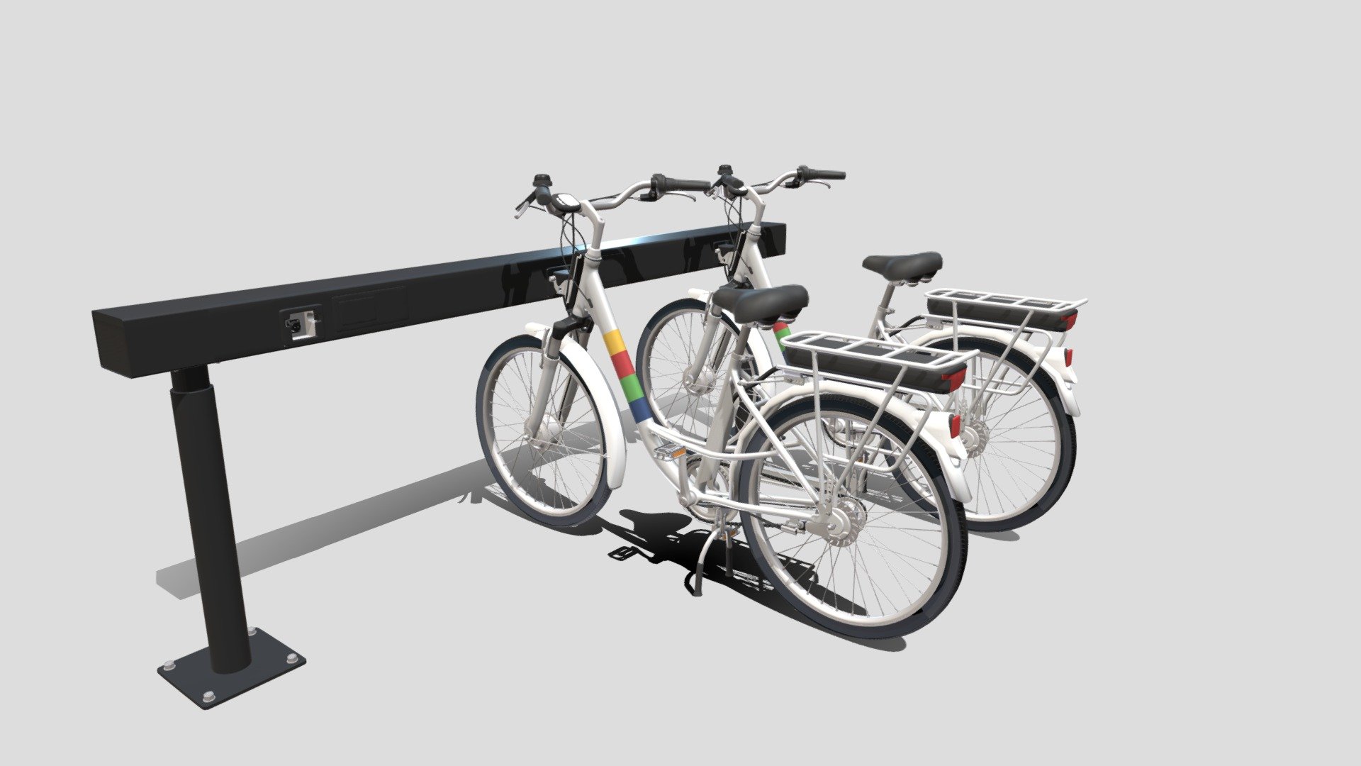 A very accurate model of an Electric Bicycle and Docking Station(Charging Station).

File formats:
-.blend, rendered with cycles, as seen in the images;
-.obj, with materials applied and textures;
-.dae, with materials applied and textures;
-.fbx, with material slots applied;
-.stl;

Note:
Each file format comes with two files included, one with just the bike, and another with the Docking Station and bikes attached(just like in the previews). There are 10 files in total.

3D Software:
This 3d model was originally created in Blender 2.79 and rendered with Cycles.

Materials and textures:
The model has materials applied in all formats, and is ready to import and render.
The model comes with multiple png image textures.

Preview scenes:
The preview images are rendered in Blender using its built-in render engine &lsquo;Cycles'.
Note that the blend files come directly with the rendering scene included and the render command will - Electric City Bicycle and Station - Buy Royalty Free 3D model by dragosburian 3d model